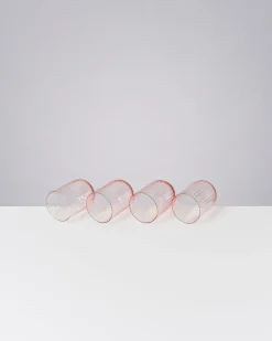 Joia - Set of 4 glass riffled pink opal