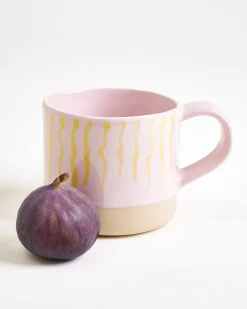 Nódoa - Large mug striped pink yellow Set of 6