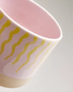 Nódoa Tasse groß gestreift rosa gelb