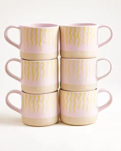Nódoa Tasse groß gestreift rosa gelb 6er-Set