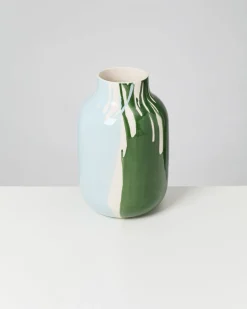 Nuno - Vase L drip dark green light blue