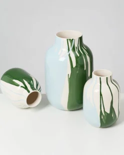 Nuno vase M - dark green light blue drip