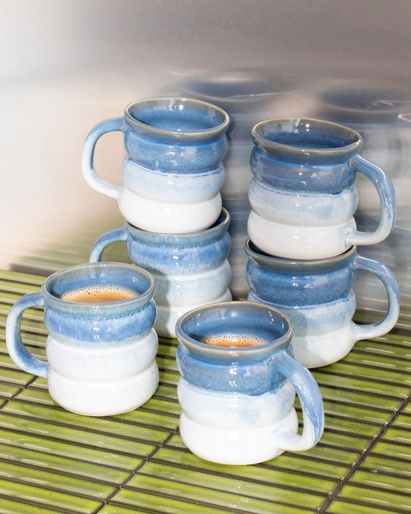 Ombra Tasse groß bubble dunkelblau hellblau 6er-Set