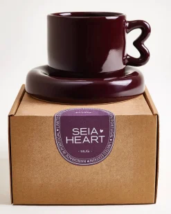 Seia Mug & Saucer Heart Burgundy