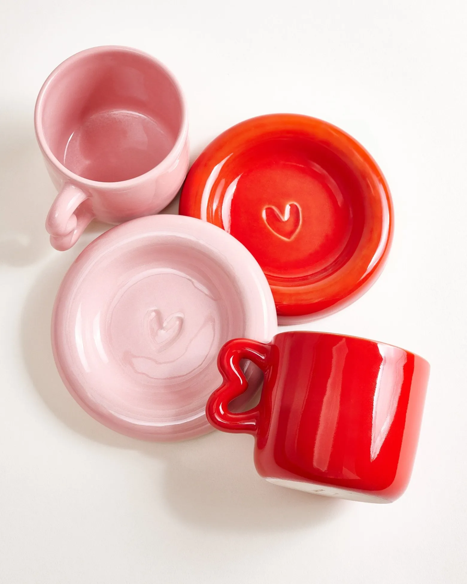 Seia Mug & Saucer Heart Pink Red