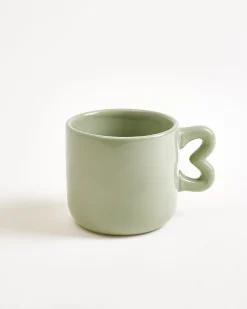 Seia mug with heart & saucer sage green