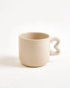 Seia mug with heart & saucer sand dark green